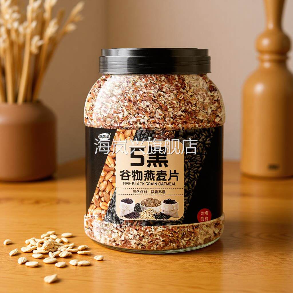 五黑谷物燕麦片1KG黑芝麻黑豆黑米麦片健身营养代餐即食饱腹早餐