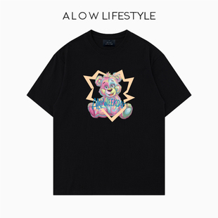 【正品】ALOW LIFESTYLE生活系列 女装手绘小熊 宽松纯棉短袖t恤
