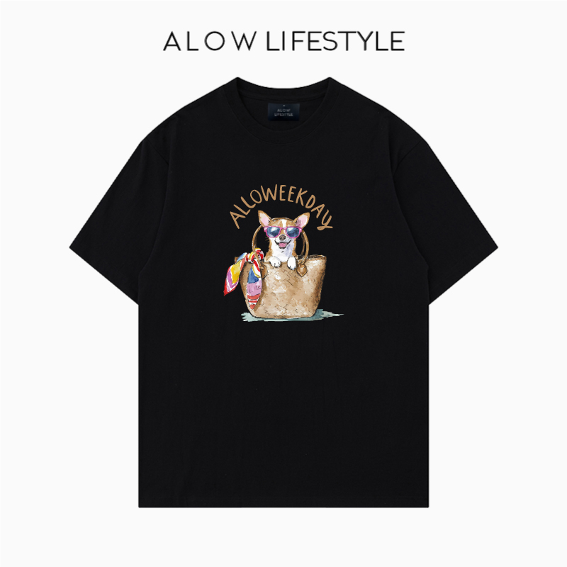 【正品】ALOW LIFESTYLE生活系列 女装手绘帅狗 宽松纯棉短袖t恤