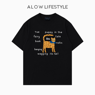 【正品】ALOW LIFESTYLE生活系列 女装卡通小猫 宽松纯棉短袖t恤