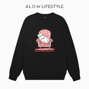 【正品】ALOW LIFESTYLE生活系列 女装2025爆款懒猫无帽卫衣外套