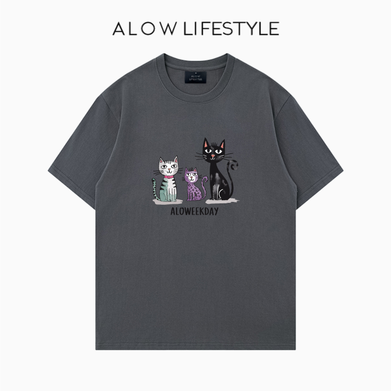 【正品】ALOW LIFESTYLE生活系列 女装手绘三猫 宽松纯棉短袖t恤