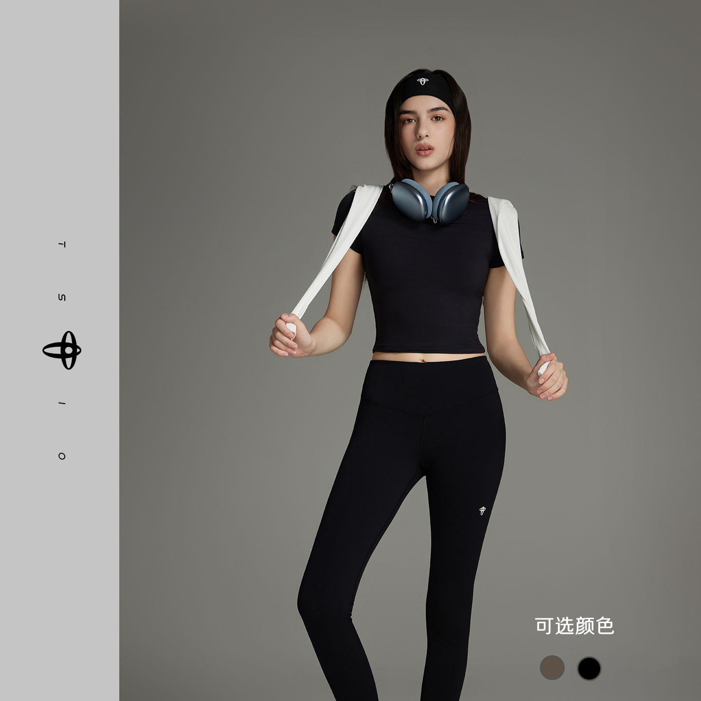 TSlo运动短袖瑜伽服提臀裤两件套户外高尔夫休闲显瘦黑白色
