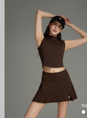 TSlo运动小立领背心自带胸垫高腰紧身A裙两件套装户外瑜伽健身