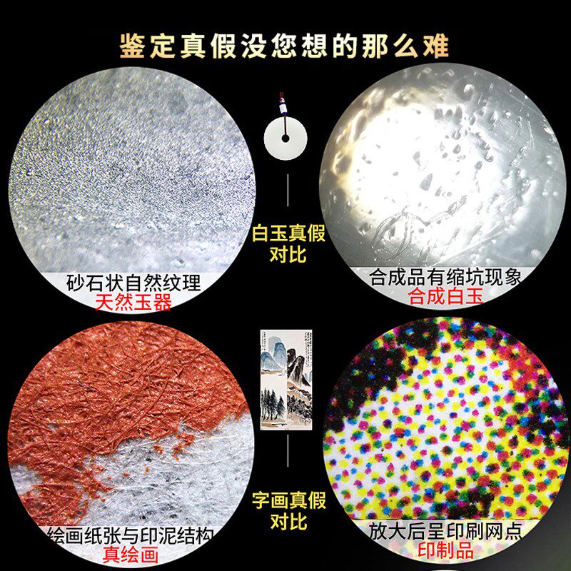 卡兰德UVA100倍折射光放大镜带灯古玩鉴别仪100X显微镜紫外荧光手