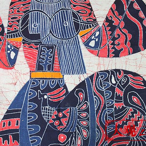 苗族蜡染画蝴蝶女民族手工艺品布画壁挂家居茶室酒店餐厅装饰壁画