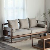 黑胡桃木榫卯单人三人位沙发原木新中式 简约客厅三人沙发茶几组合