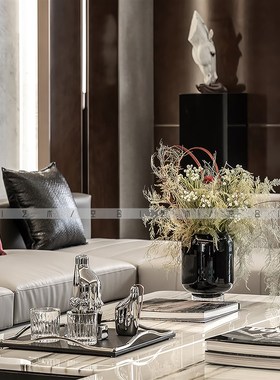 空合 现代e轻奢艺术玻璃花器酒具托盘 样板间售楼处酒店客厅摆件