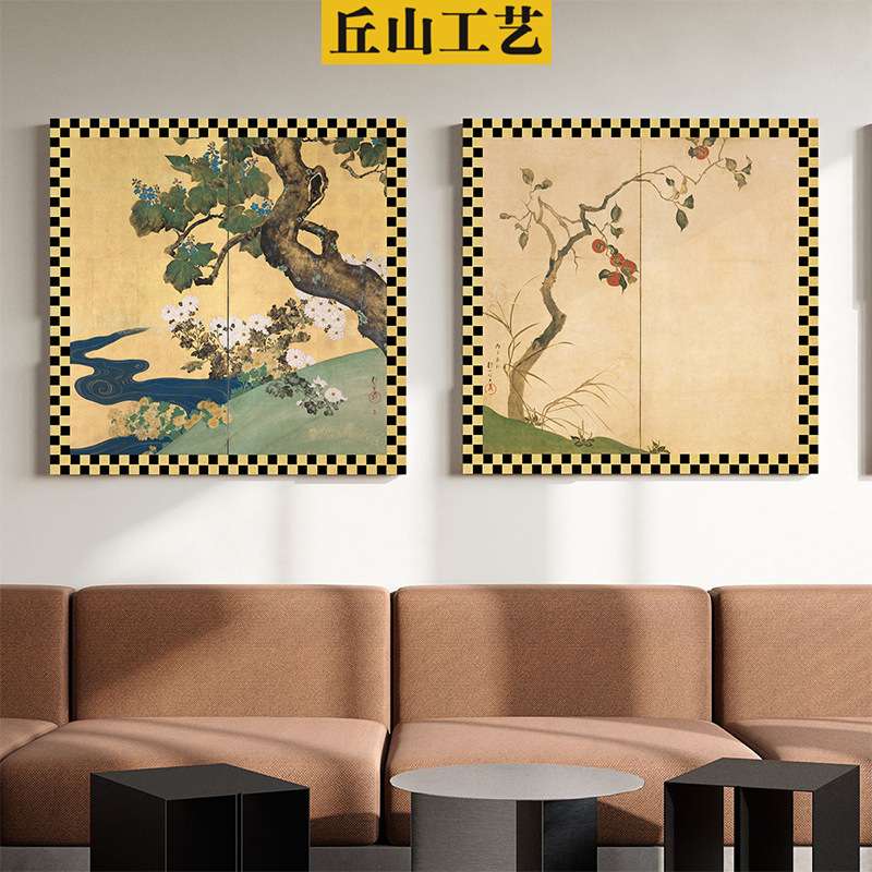 酒店茶楼新中式棋盘格创意装饰画现代中古风法式复古法式挂画图片