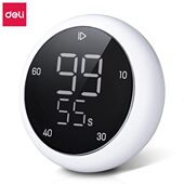 得力LE200旋转调控电子计时器白色圆形便携式 正倒计时可摆可吸