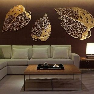 新中式金属铁艺银杏叶组合艺术壁饰样板房酒店大堂餐厅墙面装墙饰