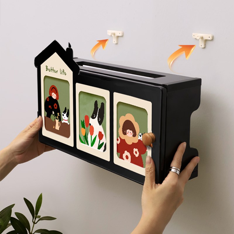 免打孔路由器收纳盒壁挂s家用多巴胺小狗插排固定器遮挡插座置物