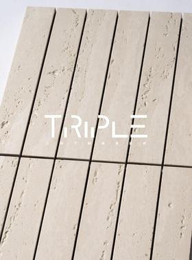 TRIPLE白色长条洞石马赛克民宿酒店浴室吧台墙砖餐饮背景墙瓷砖