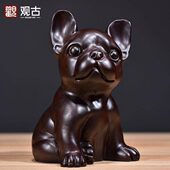 黑檀木雕狗摆件三合十二生肖狗家居客厅电视柜办公装 饰红木工艺品