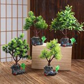 酒店意境点缀冷菜干冰拼盘海鲜姿造刺身摆盘装 饰花草迎客松树摆件