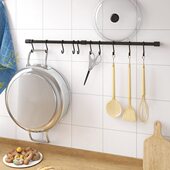 凯鹰厨房挂钩架免打孔挂杆一排墙壁强力粘壁挂太空铝收纳置物架