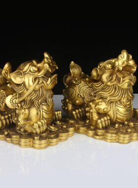 纯铜貔貅摆件貔貅一对大号铜皮丘家居办公室桌摆件工艺品