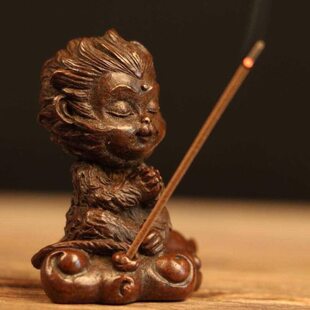 纯铜手工实心茶宠小物件 坐禅孙悟空打坐猴香插 齐天大圣小摆件