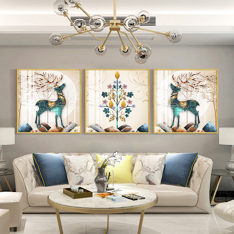 现代轻奢鹿玄幻餐桌饭厅客厅装饰画正方形挂画餐厅玄关画INS风图片