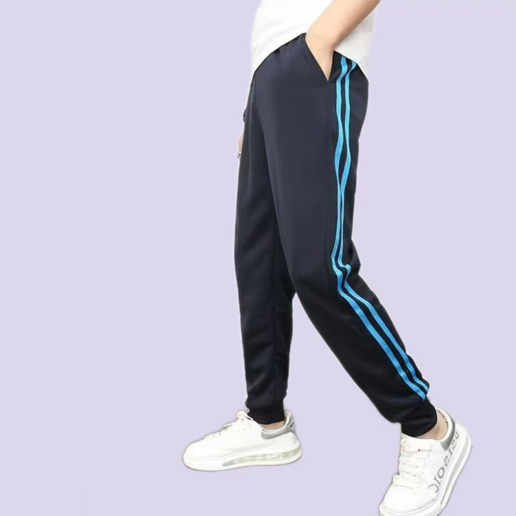 高中初中生校裤深蓝色夏款运动裤男女学生校服长裤子蓝白杠条春秋