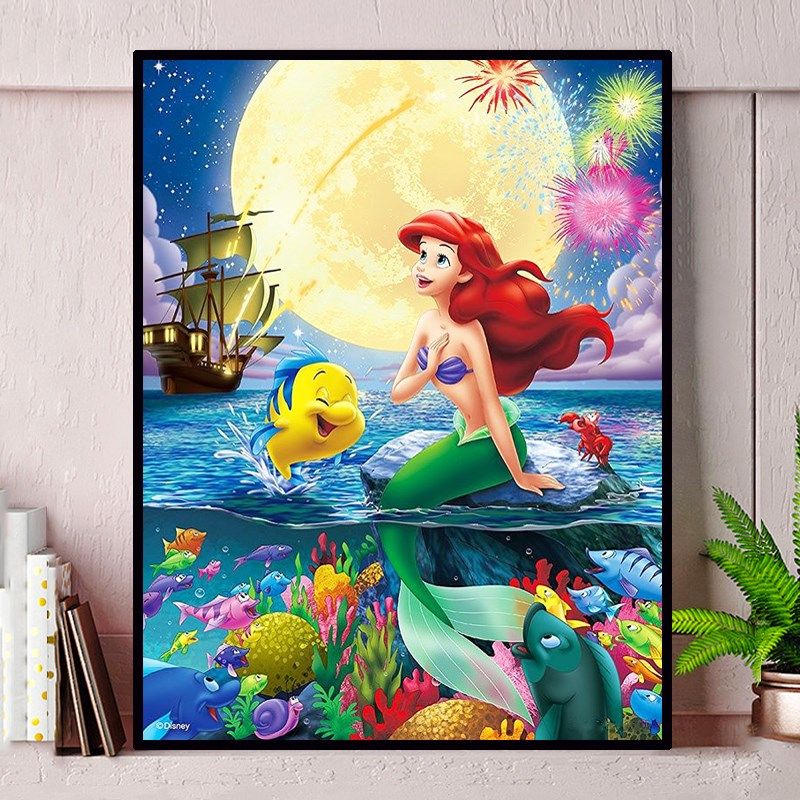 2022新款钻石画满钻美人鱼公主带框儿童diy砖石画卡通手工十字绣,居家布艺,钻石绣,淘宝优惠券,粉丝福利购,淘宝优惠卷