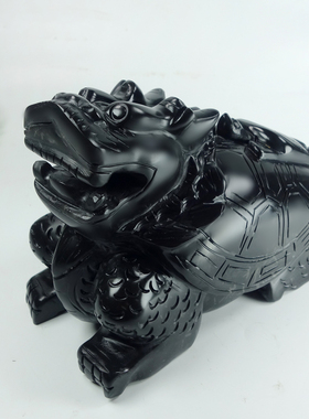 天然黑墨玉母子龙龟黑色玉石龙龟黑曜石龙头龟玄关书桌客厅摆件