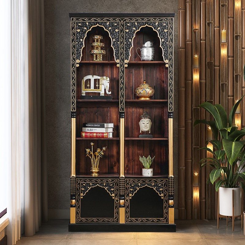 异丽东南亚风格家具实木博古架泰式隔断柜复古书柜茶室茶具收纳架