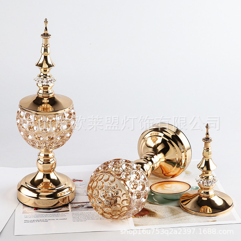 欧式轻奢玻璃金属糖果盘储物罐现代创意样板房软装家居工艺品摆件