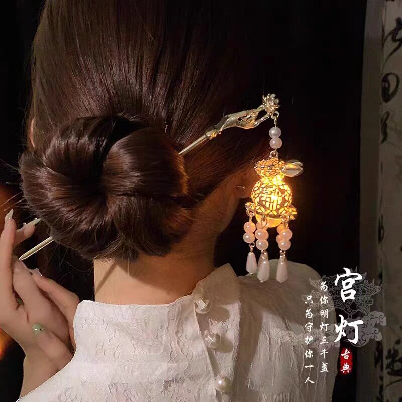爆款古风发光灯笼发簪复古宫灯兔