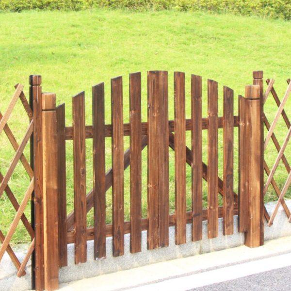 花园木栅栏门碳化防腐木围栏门户外庭院围墙院子篱笆护栏双开木门