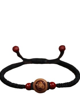 桃木手链十二生肖红绳手绳x女男手工编织绳宝宝本命年朱砂饰品