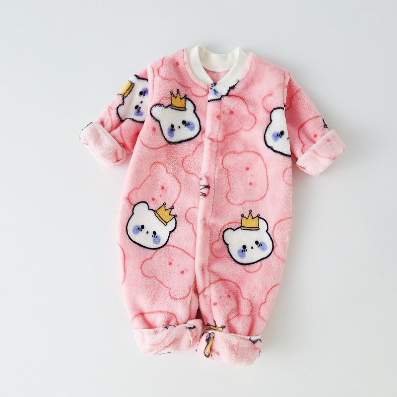婴儿法兰绒爬服女宝宝珊瑚绒连体衣男G秋冬加厚保暖新生儿睡衣冬