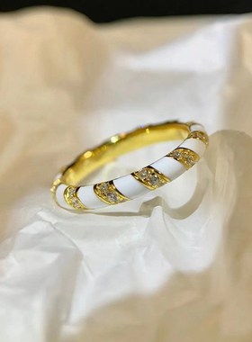 珠宝 新款高l级感黑白两色珐琅条纹戒指925银酷飒女孩冲冲冲