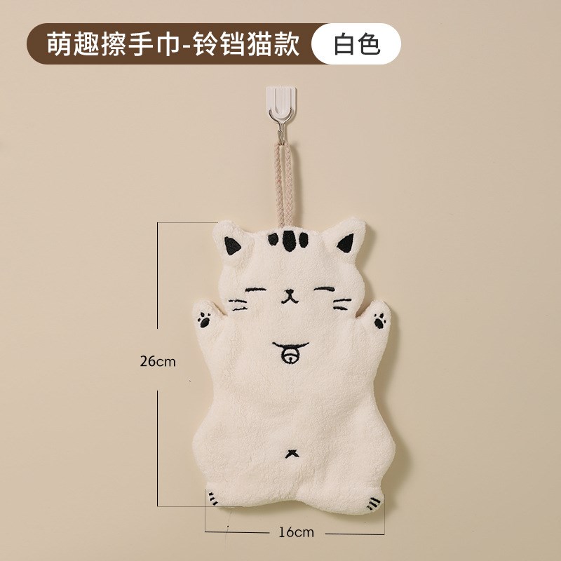 吸水可爱猫咪擦手巾卫生间厨房挂式毛巾不掉毛Q支珊瑚绒擦手小毛