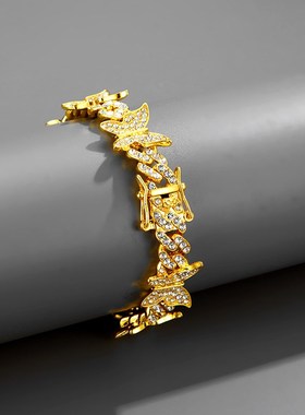 跨境蝴蝶镶钻古巴链buolingbuling潮人奢华项链毛衣链亚马逊