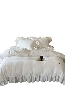 山野栀子简约白色亲肤柔软双层纱四件套纯棉少女X床品被套床单