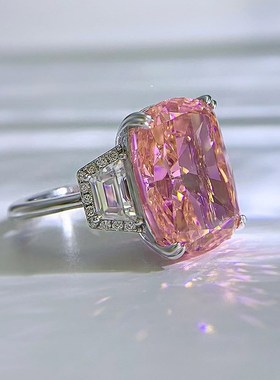 珠宝2023新款925银高碳钻戒指11*15钻石粉豪U华欧美风直播爆款