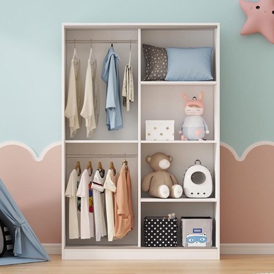 W8儿童衣柜实木家用卧室推拉门宝宝小衣橱出租房小户型简易收纳柜