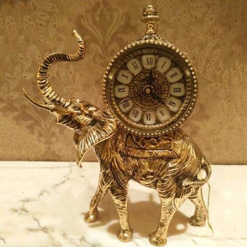 进口奢华欧式家居客厅桌面摆件纯铜大象座钟装饰动物创意钟表2461
