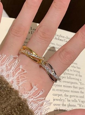 三圈叠戴素圈戒指女轻奢t高级感锆石戒指女学生党开口尾戒女食指