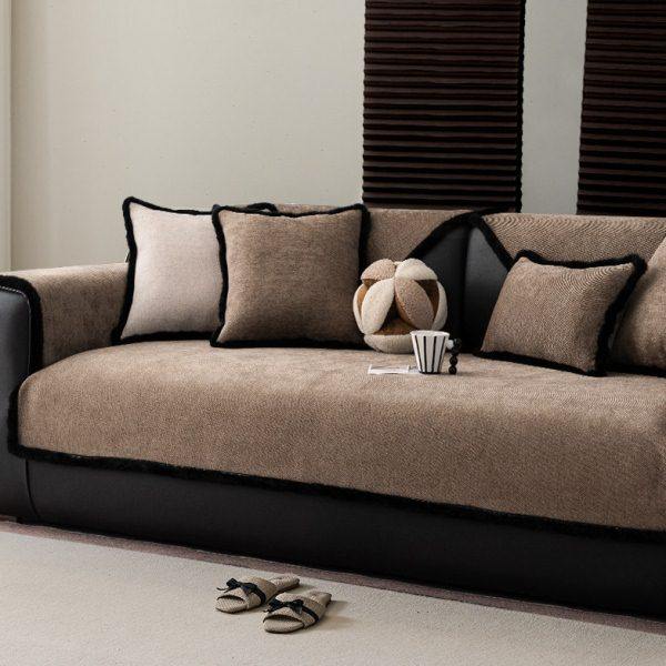 中古高档轻奢毛边沙发垫高级感四季防滑沙发盖布深色极简风坐垫子,居家布艺,沙发垫,淘宝优惠券,粉丝福利购,淘宝优惠卷