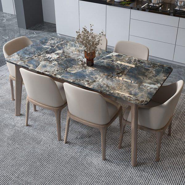 北欧大理石实木餐桌椅组合现代简约休闲小户型吃饭长方形桌子家用