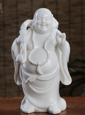 陶瓷戏珠如意布袋站立小弥勒佛笑佛汽车家居装饰小号工艺品摆件