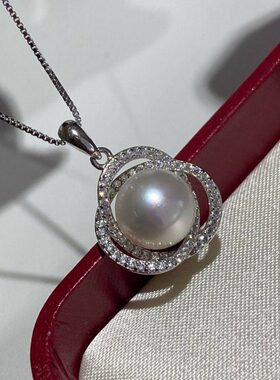 花巢~S925银淡水珍珠10-10.5mm高饱满馒头珠吊坠项链花朵经典百搭