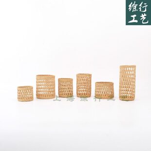 徐行草编杯套黄草编织手工镂空网眼花盆茶杯套桌面装饰摆件J