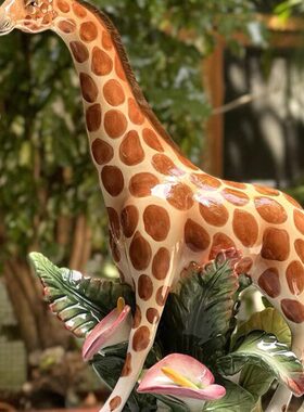 方亚陶瓷长颈鹿动物摆件欧式家居装饰创意礼品新年礼物轻奢家居