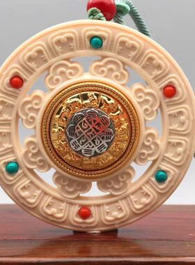 长毛象猛犸象牙雕刻八宝转运轮文玩吊坠项链车挂件招财男女士