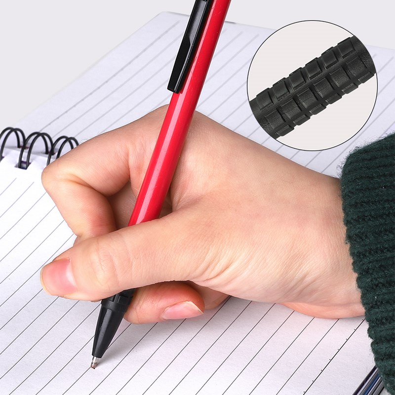 自由马60支装圆珠笔按压式原子笔多色笔芯0.7mmC红色黑色三色彩色