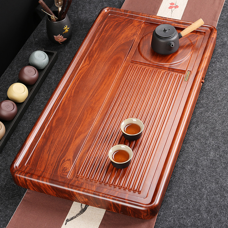 花梨木茶盘整块实木简约家用托盘黑檀木茶海排水式大小号电木茶台