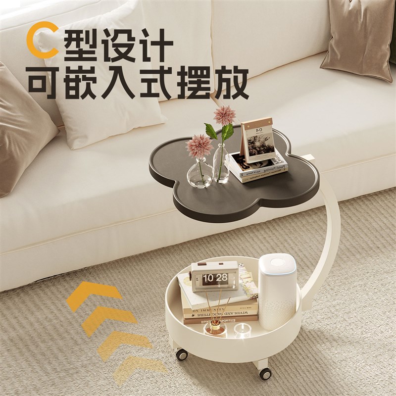 覆古中古风可移动沙发边几阳台小茶桌高级床头侧边柜小茶几小推车